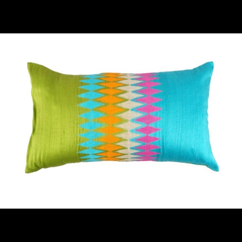 Embroidered silk color lock pillow cover. 12"x20".